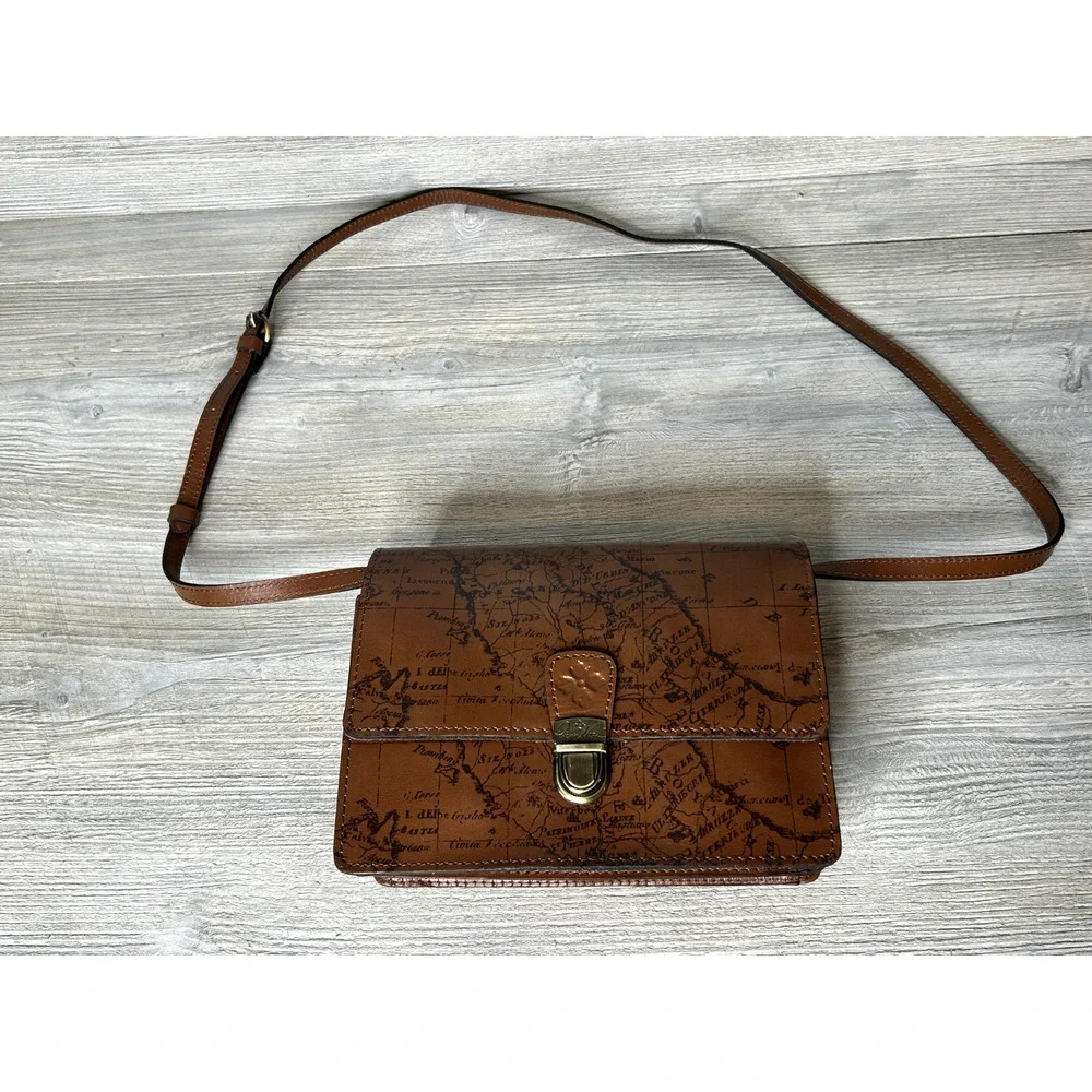 Patricia Nash Laurentina Signature Map Leather Bag Crossbody Purse w/DustBag